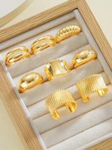 8/5/3pcs Set Oversized, Textured, Asymmetrical-Shaped, Multi-Layer, Hollow Design, Metallic Chunky Rings, Exaggerated, Sexy, Fashion, Simple, Elegant, Retro Design, Holiday, Party, Date, Gift, Daily Wear