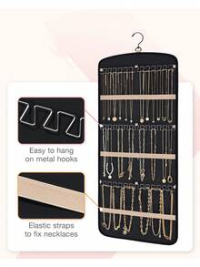1pc Hanging Jewelry Storage Box, Necklace Holder -Free Earring Organizer With 20 Jewelry Pouches, Pocket Design For Wardrobe, Wall, Door Mounting, Large/Small Size, Black Color, Suitable For Women, Summer Travel, Back To School, Halloween Gift - Multicolor - View 4