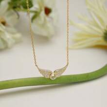 JOJELOO 1 pièce Collier pendentif incrusté de zirconium à design aile pour femme, cadeau de bijoux de luxe