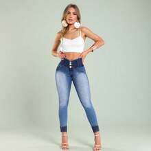 Women's Premium Lipo Shaping Jeans With Lycra High Waist Butt Lifting - 淺藍色 - 查看 4