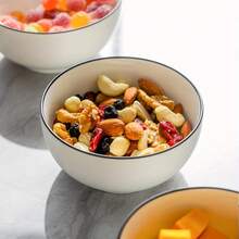 4pcs Set Black Rimmed White Ceramic Bowls, 4.5 Inch Straight Wall Bowls, European Style Ceramic Bowls, Creative Dinnerware Set, Simple Soup & Rice Bowls