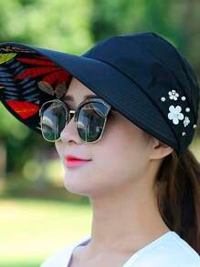 1pc Foldable Wide Brim Sun Hat, Fashionable Korean Style Bucket Hat, Outdoor Sports Sun Protection Hat, Tennis Sun Cap