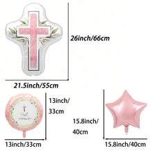 5 balões de folha em forma de cruz, adequados para batizado, decoração religiosa e suprimentos para festas temáticas