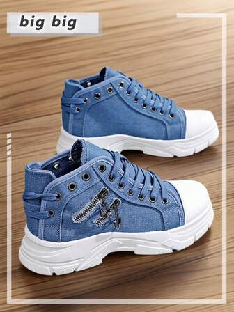 Canvas Shoes For Women, New Spring Thick Sole High-Top Sneakers, Athletic Shoes, Minimalist Korean Style Casual Fashion Elegant Leisure Chic Youth Free Commuter Vintage Japanese