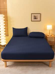 1pc Solid Color Fitted Sheet, Bed Sheet, Bedding, Mattress Cover, Soft And Comfortable Bedding For Bedroom, Mattress Protector For Bedroom, Skin-Friendly Bed Sheets, For All Seasons Dustproof Bedspread, Fitted Bottom Sheet For Twin, Full, King, Queen Size, Machine Washable, (Without Pillowcase), Perfect Holiday Gift