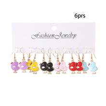 6 Pairs Cute Acrylic Chicken Animal Pendant Earrings, Colorful Chicken Earrings For Women