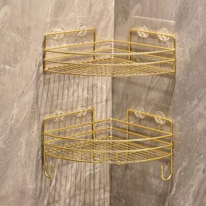 2pcs/Set No Drill Bathroom Shelves Corner Rack, Triangle-Shaped Shower Storage Organizer For Vanity, Toilet, Laundry Room Back To School Bathroom