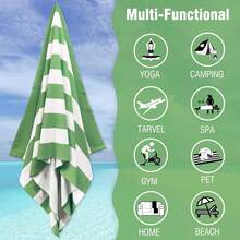 1 PC Large Oversized Beach Towel 31''x71'', Microfiber Pool Towel, Pink Striped Quick Dry Cabana Swim Towel - 綠色 - 查看 4
