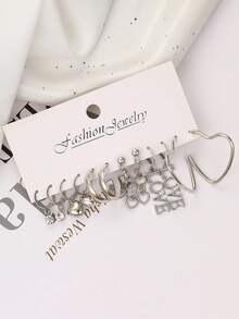 [12/20/32pcs] Heart, Butterfly, LOVE Earring Set, Fashion Minimalist Jewelry, Versatile For Daily Wear, Vacation, Party, Great Gift For Friends & Girlfriend - Style 1 - View 6