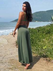 Beach Cover-Up Pants Jumpsuit - Army Green - View 4