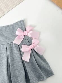 Set de 2 piezas de top de manga corta con moño y falda para niñas - Gris - Ver 6