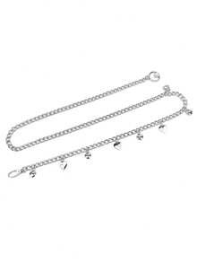 1 件时尚金属流苏心形吊坠链腰带，腰链装饰，适合裙子和裤子，女士 - 銀色 - 查看 4