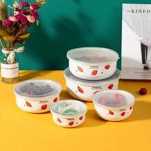 5pcs/Set Enameled Refrigerator Food Storage Bowls With Lids, 10cm/12cm/14cm/16cm/18cm, Floral Patterns, Stackable And Portable Mini Multi-Function Bowls For Mixing, Fruit Storage, Cake Preservation, Reusable Kitchen Accessories - Multicolor - View 11