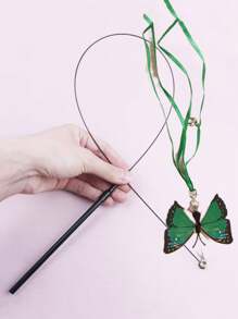 1pc Butterfly Shaped Cat Teaser Wand, Elastic Steel Rod With 3 Color Options, Cat Interactive Toy With Small Bell, Toys For Cat Training & Entertainment, Home & Outdoor Pet Supplies