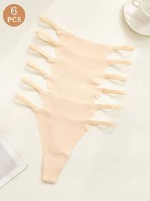 6pcs/Pack Low Waist Sexy Thong Panties, Seamless V-Shape Briefs, Women's Daily Wear Underwear - Apricot - View 3