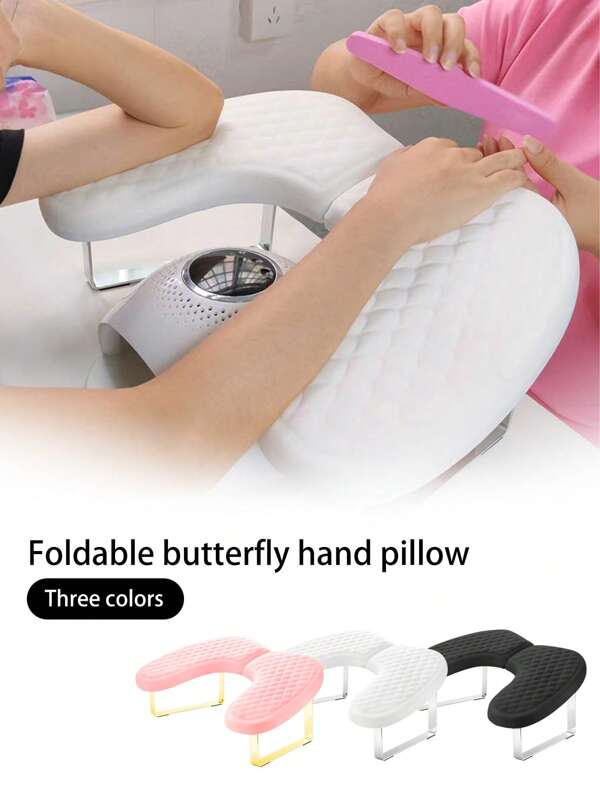 1 pièce Oreiller à la main en forme de papillon ultra fin et doux de style russe, coussin d'oreiller à la main pliable et détachable exclusivement pour les techniciens des ongles