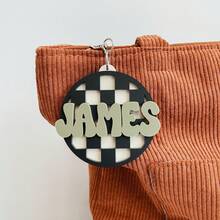 Checkered Backpack Tag, Backpack Name Keychain, 3D Name Keychain, Personalized Name Keychain, Backpack Name Tag, Diaper Bag Tag, Keychain - Black - View 2