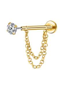 1pc Flat Back Stud Earrings Push In Cartilage Studs Earrings Chain Earrings For Women Stainless Steel Tragus Earrings Hypoallergenic Threadless Earrings Studs Piercing Jewelry