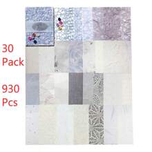 MOCARD 1 Pack 31 Stück/30 Packungen 930 Stücke sortierte Gitter- und Vintage-Holzknöpfe und Scrapbooking-Material Bastelpapier, handgemachtes Junk-Journal-Design-Papier, ästhetische Collage-Materialien für Schule, Schulsachen, Rückkehr zur Schule