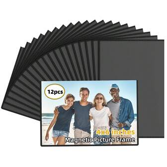 MAGNETIC PHOTO FRAME, HOLDS 4X6 INCHES (APPROX. 10.2 X 15.2 CM) PICTURES, REUSABLE BLACK MAGNET FRIDGE PHOTO SET FOR REFRIGERATOR, LOCKER, OFFICE CABINETS, FREE REMOVABLE FRIDGE TILE