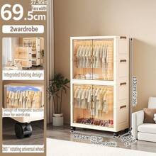 Foldable Transparent 2-Door Children Wardrobe With Drawers, Storage Cabinet Organizer Rack, No Assembly Required