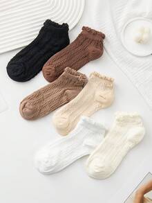 1/5 Pairs Japanese Cute Lace Trim Ankle Socks, Sweet Lolita Style, White - Multicolor - View 3