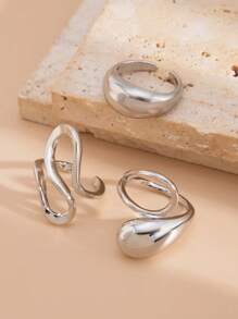 3 pièces/Set d'anneaux ouverts en métal à motif géométrique goutte d'eau, bagues de luxe élégantes pour mariages, fêtes, femmes, couples, anniversaires, cadeau polyvalent