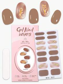 16片粉色半固化凝胶美甲贴，春夏3D古铜色线条艺术自粘凝胶美甲全贴，沙龙品质，持久14天，女士DIY美甲贴纸，母亲节礼物 - 彩色 - 查看 12