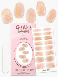 16片粉色半固化凝胶美甲贴，春夏3D古铜色线条艺术自粘凝胶美甲全贴，沙龙品质，持久14天，女士DIY美甲贴纸，母亲节礼物 - 彩色 - 查看 11