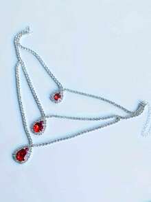 قلادة عريضة من الرينستون الأحمر الترابي واللامع، إكسسوارات مجوهرات عصرية للنساء، إكسسوار فستان سهرة فاخرة للنوادي الليلية - الأحمر - مشاهدة 4