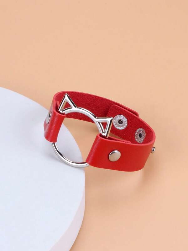 1pc Simplistic Cute Cat Head Pu Leather Bracelet, Suitable For Daily Wear Couple Bracelets