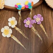 Andkiss 1 Pair Bohemian Style Floral Tassel Earrings