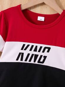 Young Boys' Spring And Summer Letter King Printed Contrasting Splicing T-Shirt+Contrasting Splicing Pants Two Pieces Set - Multicolor - View 5