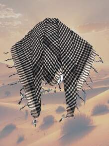 1 pieza Pañuelo de cabeza árabe, pañuelo a cuadros rojo y blanco con adorno de flecos resistente al viento para exteriores, pañuelo versátil de tela bohemia para la cabeza, para todas las estaciones