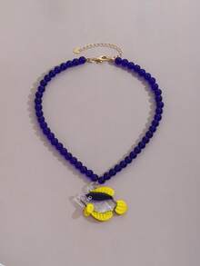 1pc 2025 Spring/Summer New Small Designer Transparent Angelfish & Salmon Shaped Handmade Glass Bead Necklace, Social Media Influencer Style - Red Fish - View 11