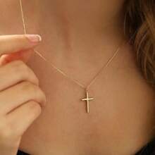 1pc Minimalist Fashion Collar Bone Chain With Smooth Cross Pendant Necklace, Korean/Japanese Inspired