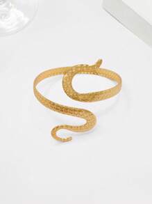 1 peça de braçadeira feminina personalizada estilo europeu e americano com cabeça de cobra, pulseira de metal ajustável e exagerada, aberta e envolta em cobra