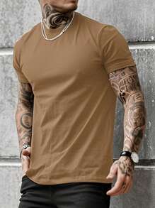 5pcs/Set Men's Casual Solid Color All-Match Slim Fit Short Sleeve T-Shirts, Summer