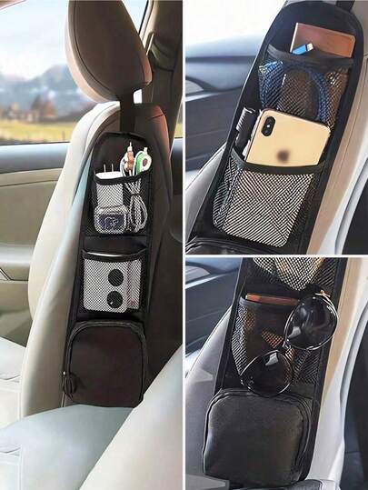 1pc Car Seat Storage Organizer With Multiple Pockets, Mesh Hanging Bag For Automobile Seat Side, Car Back Seat Caddy