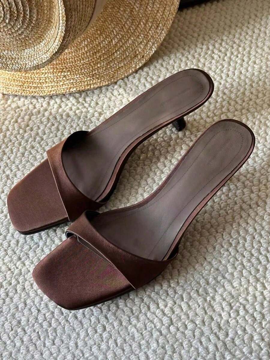 Französische elegante High Heel Slide Sandalen, offene Zehenminimal-Stil Absatzsandalen für Frauen, Kitten Heels