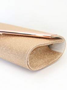 新款亮片晚宴手拿包，手工实用大号V型折叠钱包，女士派对手提包 - 玫瑰金 - 查看 2