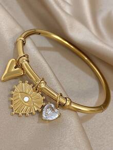 1pc/2pcs Vintage Evil Eyes Heart Bracelet Simple Thin Bracelet For Women Rhinestone Pendant Stainless Steel Bracelet For Christmas Birthday Daily Party Jewelry