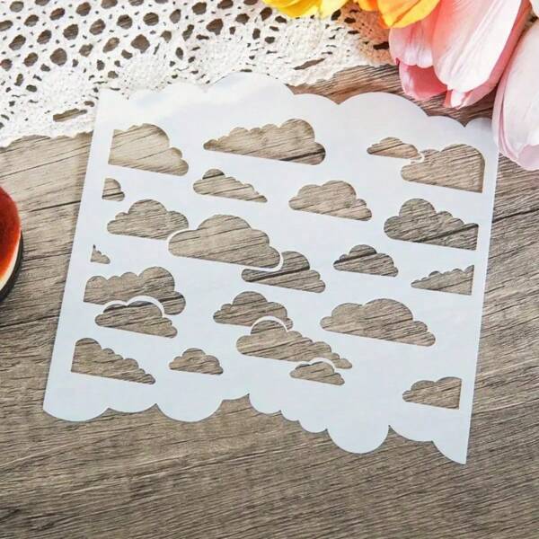 1pc Reusable Clouds Stencil For Painting - PET Plastic, Versatile DIY Craft Template For Scrapbooking, Wall Art, Furniture Decoration, Floor Design ﻿