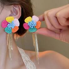 Andkiss 1 Pair Bohemian Style Floral Tassel Earrings