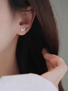 S925 Sterling Silver Cubic Zirconia Butterfly Earrings For Women, Cute And Elegant Butterfly Shaped Jewelry, Suitable For Various Occasions, Can Be Gift For Birthday, Valentine's Day, Mother's Day, Genuine Silver Accessories