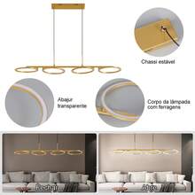 Modern Pendant Chandelier 60w 3 In 1 Luxury 4 Rings With Control - 金色 - 查看 8