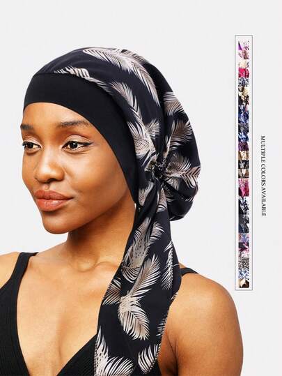 Feather Print Head Wrap Silk Bonnet Satin Bonnet Hair Sleep Cap