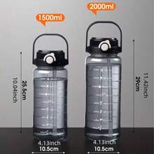 大容量塑料水瓶，便携式双杯设计，适合健身和运动，耐热塑料带吸管