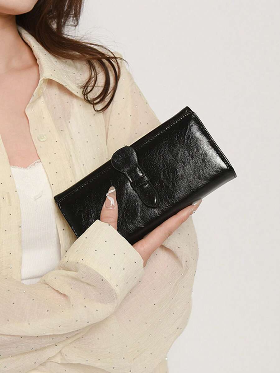 Unisex Long Soft Leather Wallet With Multiple Card Slots All-In-One Purse For Women Wallet Purse Wallet Long Wallet Mini Wallet - Black - View 1