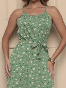 Women's Long Strap Dress | Crepe With Elastec L Flower I Off The Shoulder. - 橄欖綠 - 查看 6